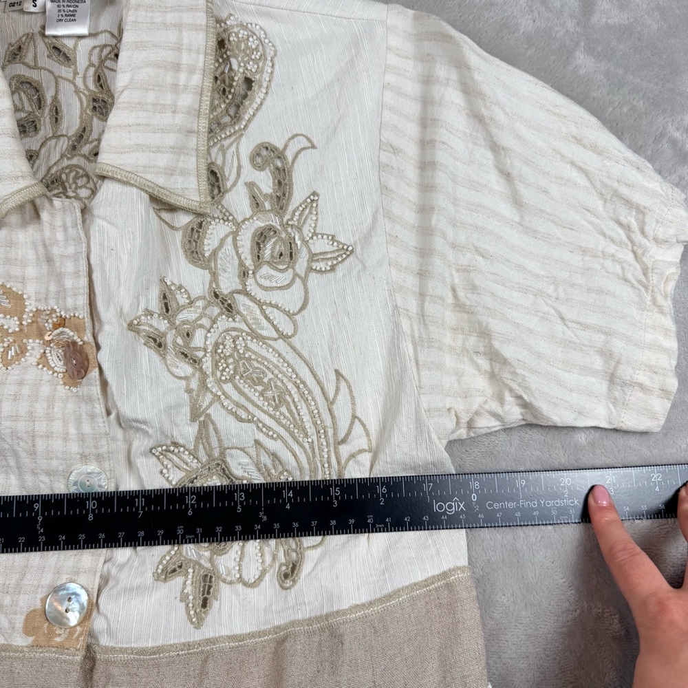 Faith by Celia Forrester Embroidered Linen Blend Floral Blouse Boho Artwear - Picture 10 of 10